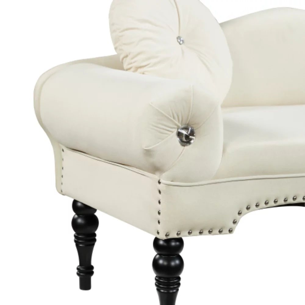 Beige Velvet Upholstered Loveseat Sofa with Wood Legs Z306