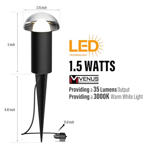 1.5W LED Mushroom Pathway Lights 6PK 3000K Black Metal H69842