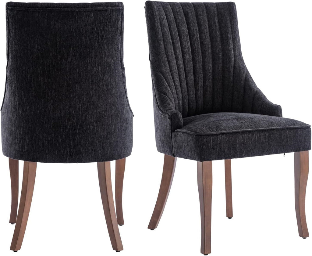 Set of 2 Tufted Linen Fabric Upholstered Dining Chairs T587