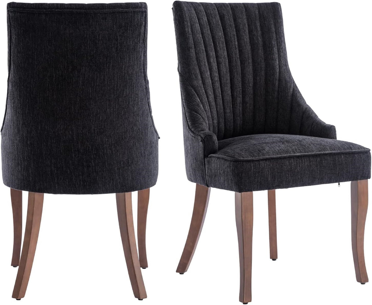 Set of 2 Tufted Linen Fabric Upholstered Dining Chairs T587