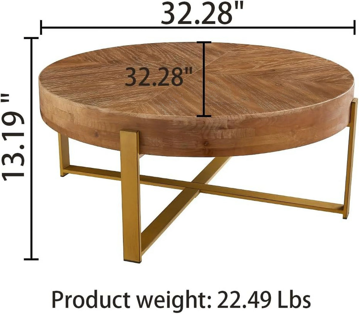 Round Wooden Coffee Table, Solid Wood, 32.28 X 32.28 X 13.19 in H46329