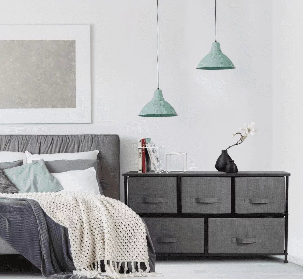 5 Drawer Fabric Dresser with Steel Frame and Wood Top B78380