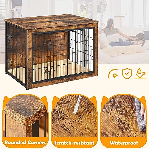 27.5'' Wooden Dog Crate Furniture with Cushion W20329