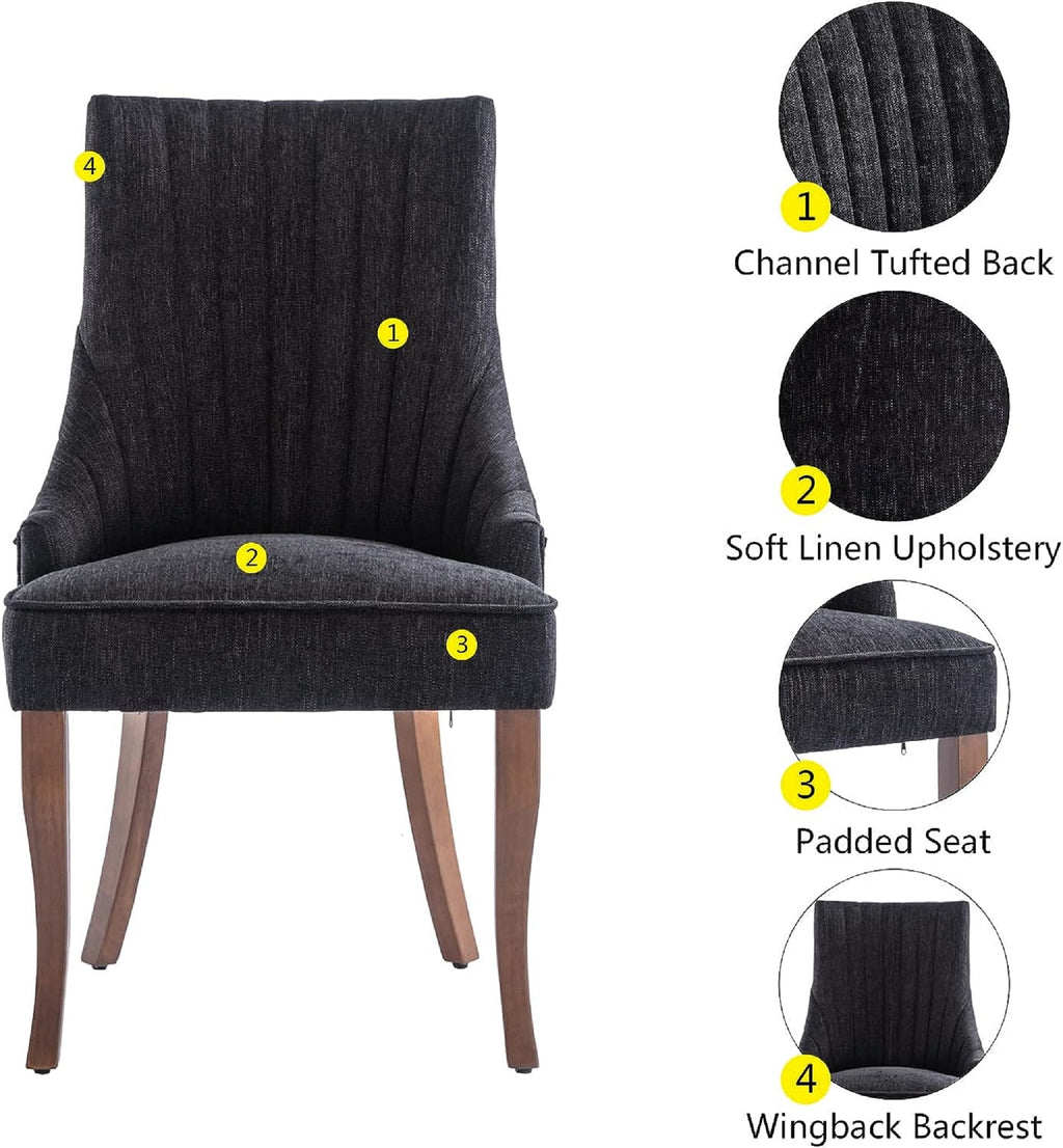 Set of 2 Tufted Linen Fabric Upholstered Dining Chairs T587