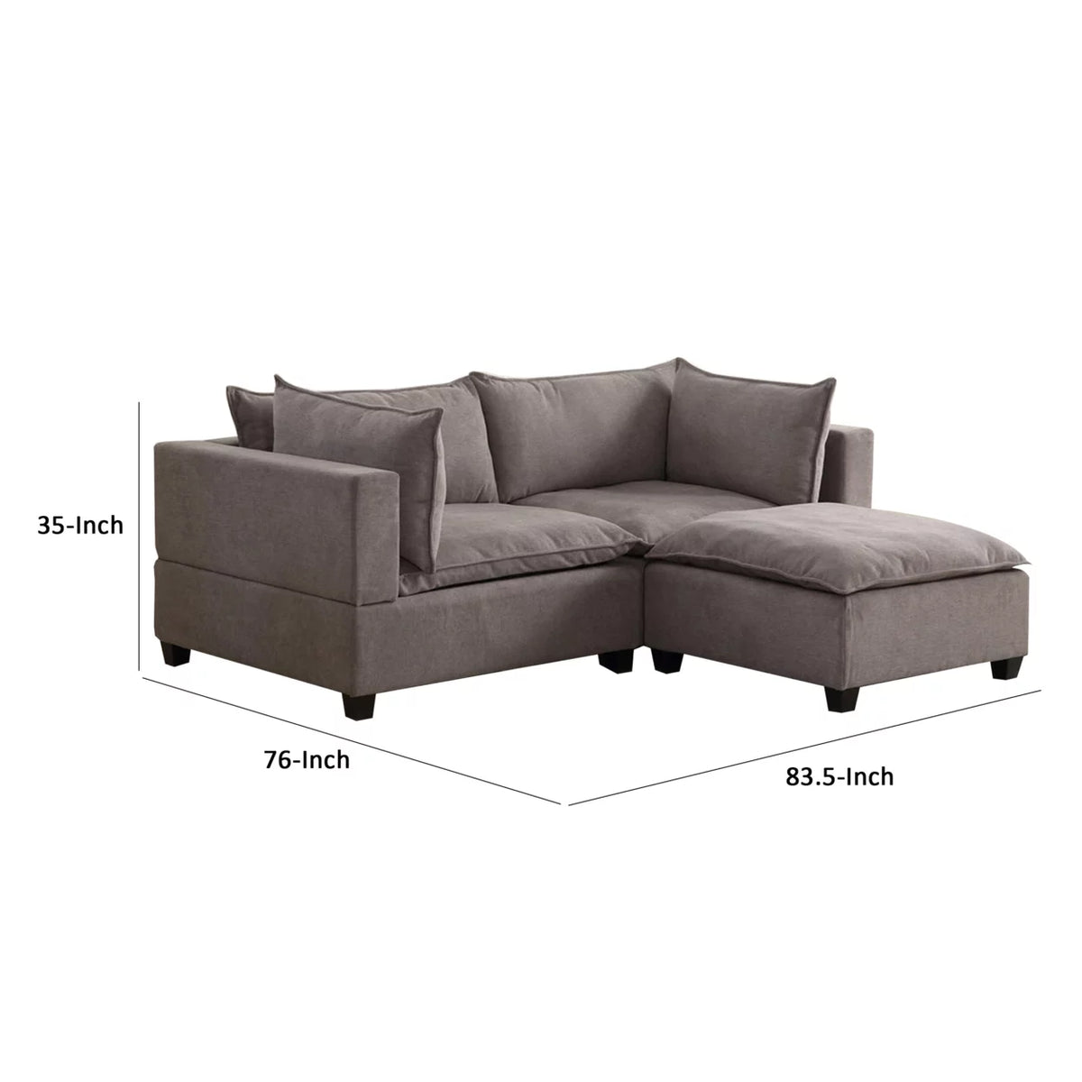 84 Inch Gray Fabric Sectional Arm Loveseat and Ottoman Set Z7937