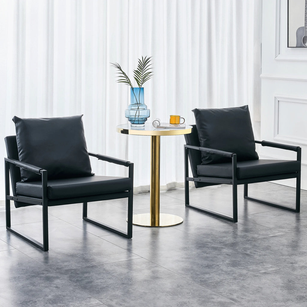 Black PU Leather Accent Armchair with Metal Frame G11580