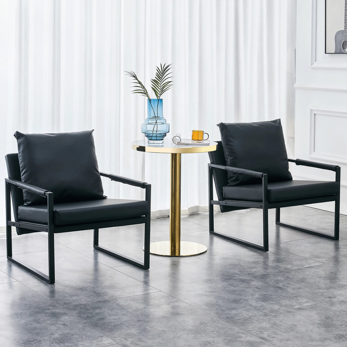 Black PU Leather Accent Armchair with Metal Frame G11580