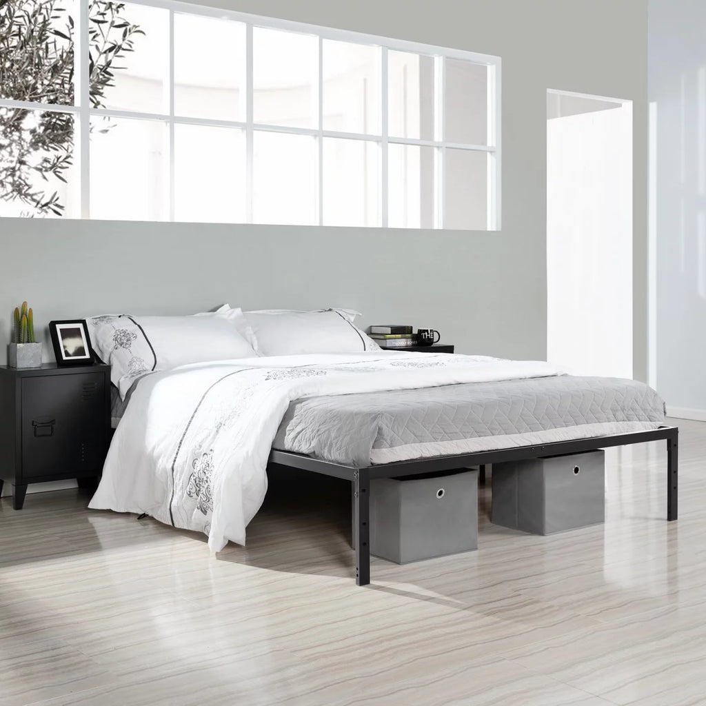 Queen Size Black Metal Slat Bed Frame Y81659
