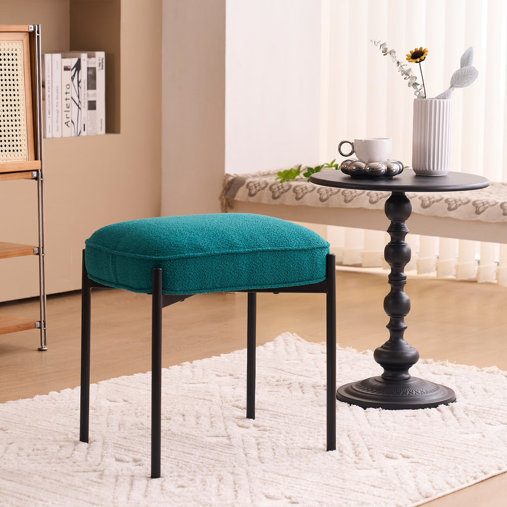 Pine Green Boucle Vanity Stool Ottoman T71985