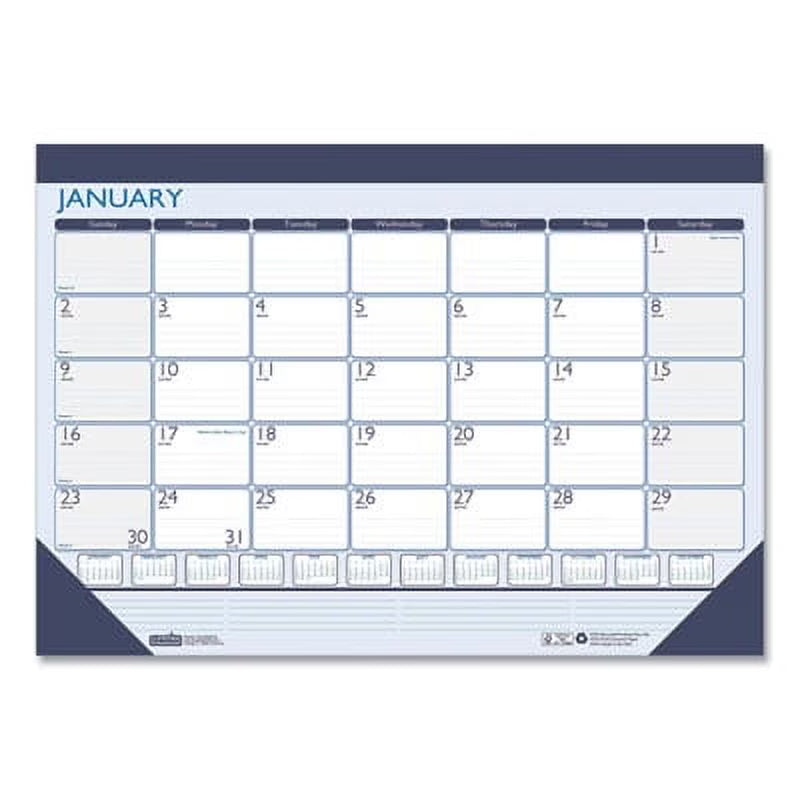 Recycled Desk Pad Calendar, 22 x 17, White/Blue Sheets, 12-Month (Jan to Dec) F459