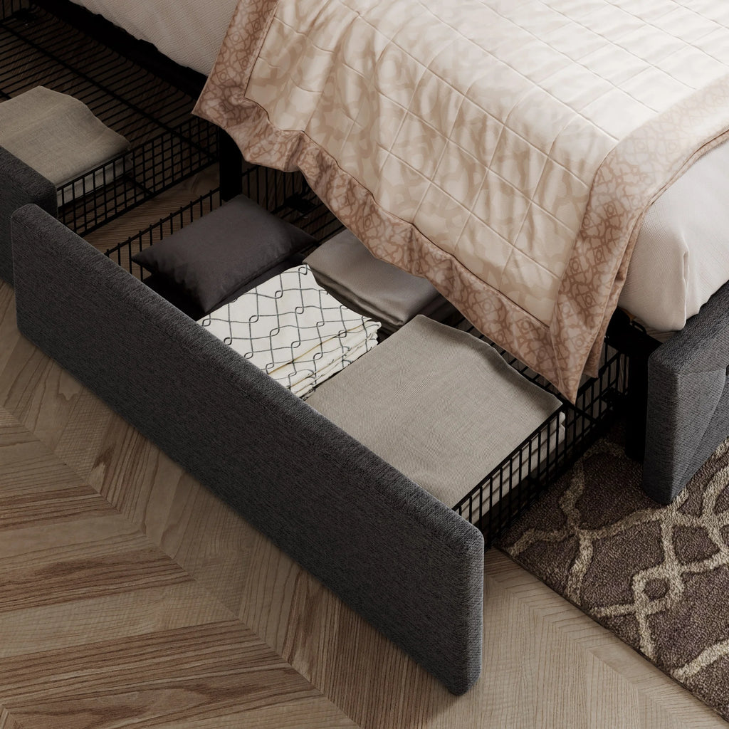 Light Grey Queen Platform Bed Frame with 4 Drawers Storage T1156