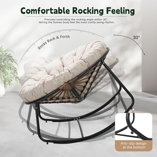 Oversized Wicker Rocking Chair with Beige Cushion O581