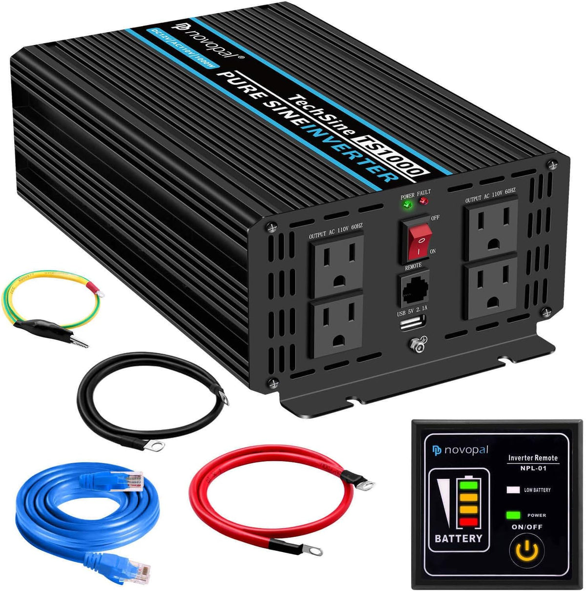 Pure Sine Wave Power Inverter 1000 Watt 12V DC to 110V AC Converter with 4 AC Outlets and One USB Port R836119