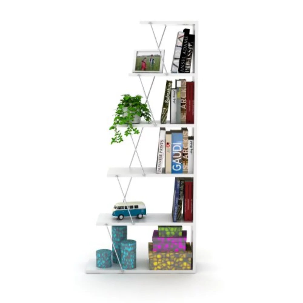 5 Tier White Ladder Bookshelf D759