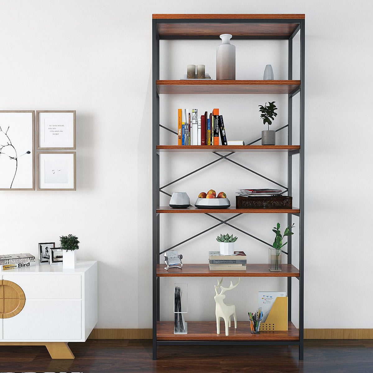 5-Tier Rustic Wood Bookcase P500599
