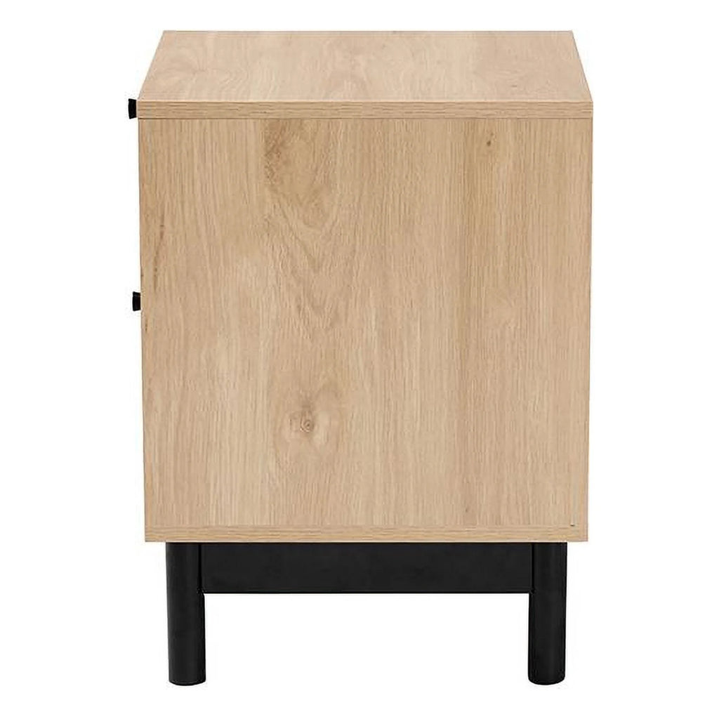 Light Brown Black Wood 2-Drawer Square End Table P4932