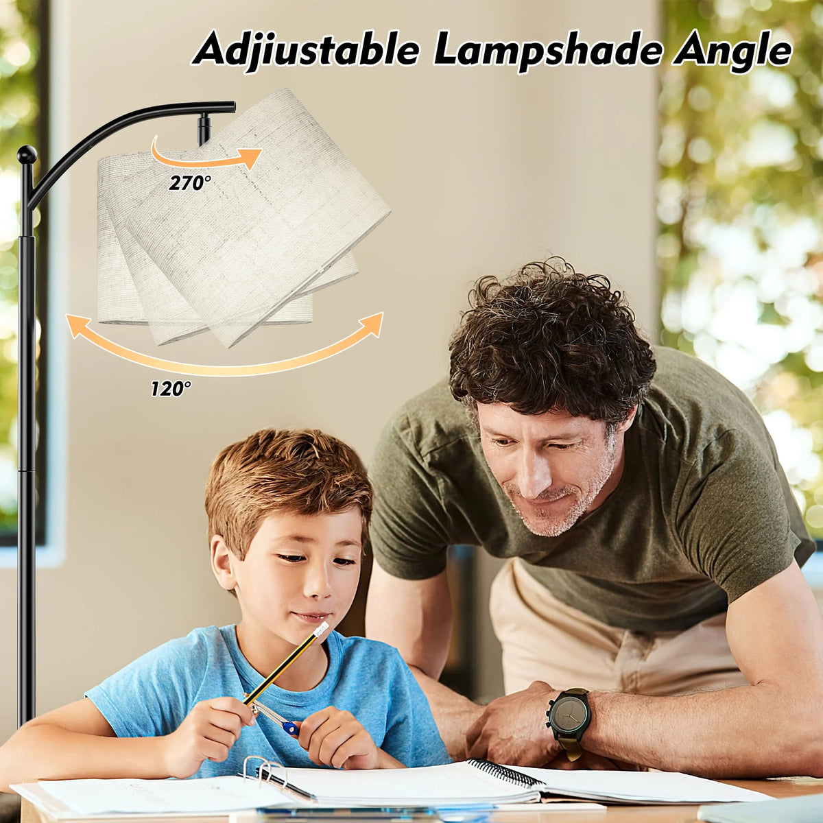 Tall Modern Floor Lamp with Linen Shade L50419
