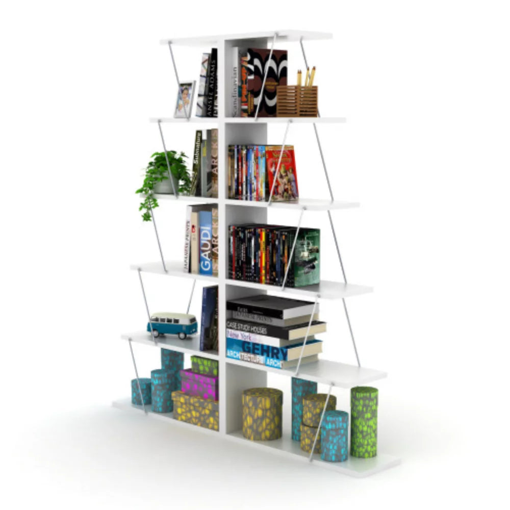 5 Tier White Ladder Bookshelf D759