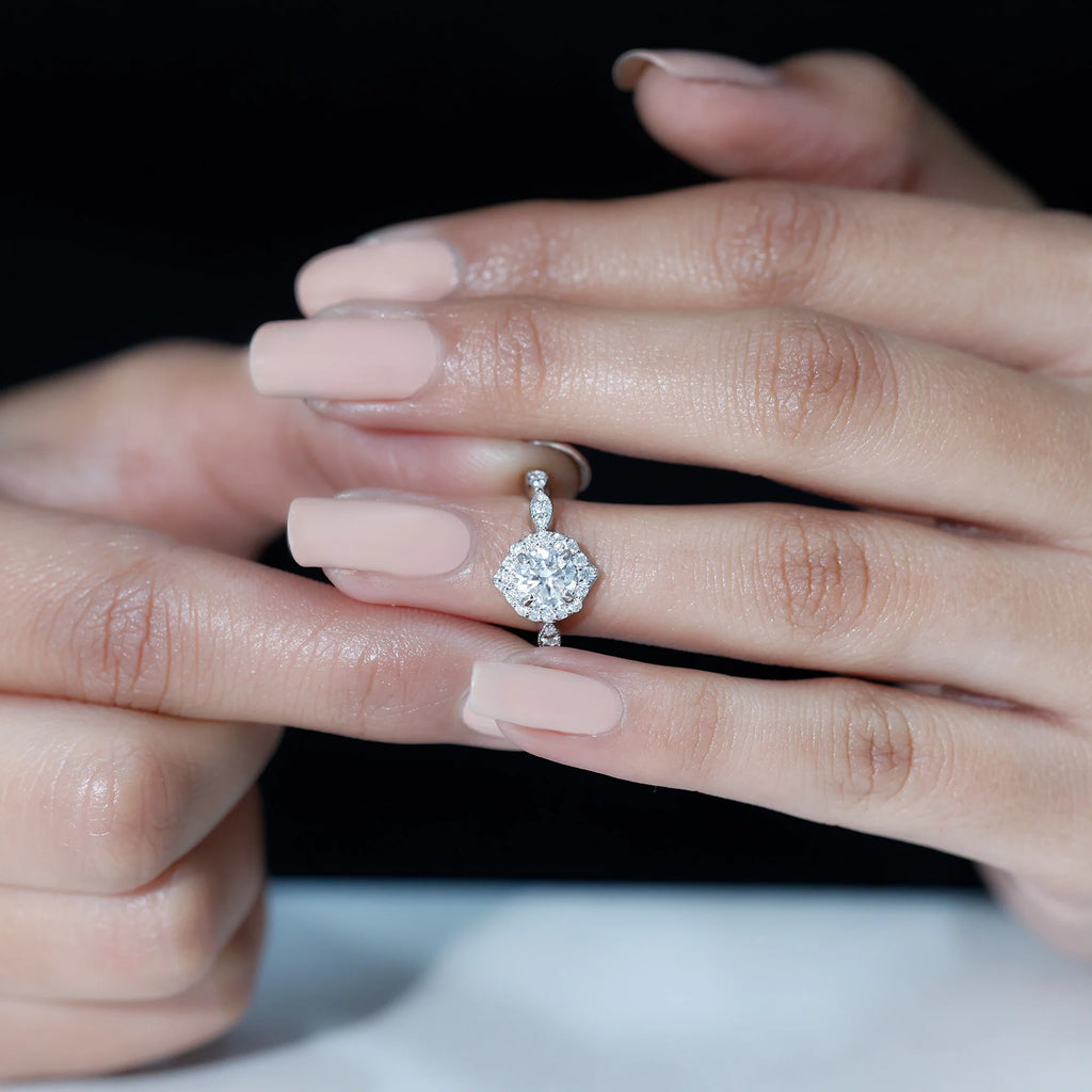 Moissanite Halo Engagement Ring, 925 Sterling Silver, US 4.50 F905579