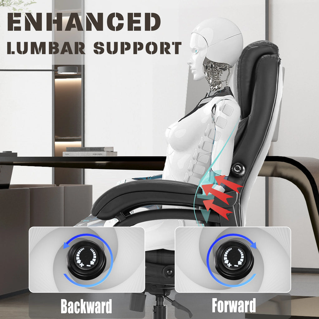 Black Leather Executive Office Chair with Adjustable Lumbar Support N1219