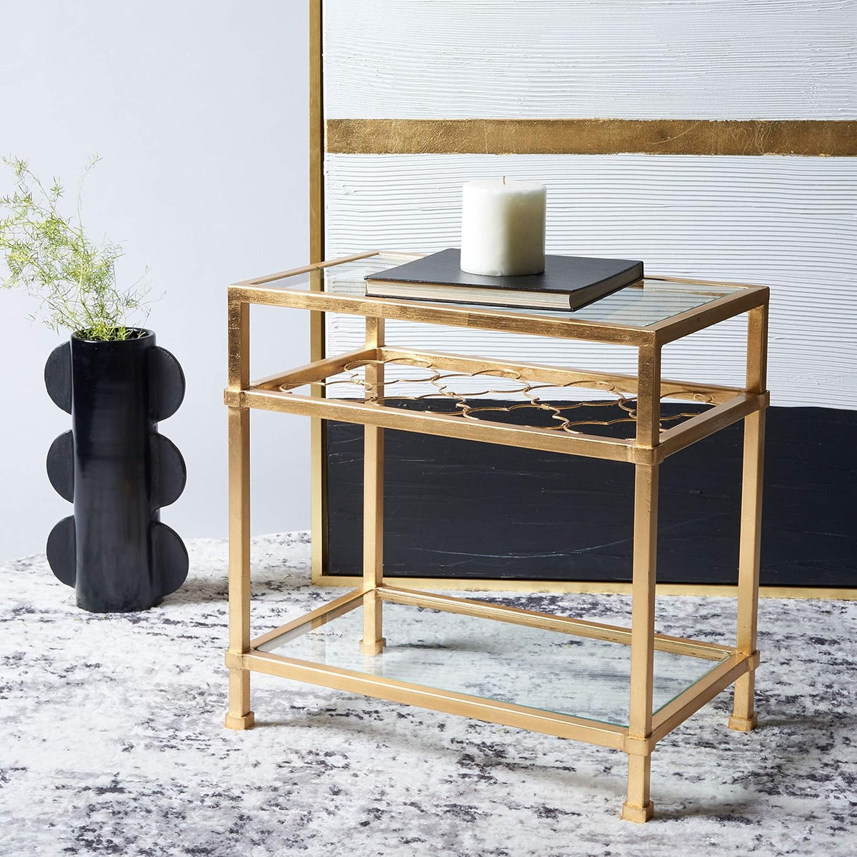 Gold Leaf Glass Side Table B382769