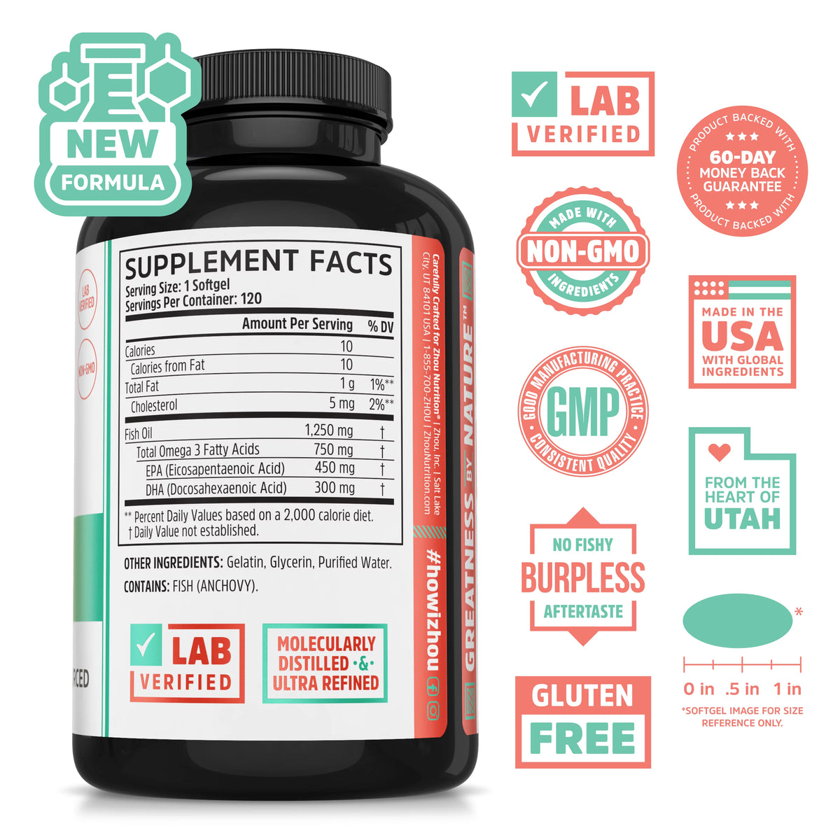 Fish Oil 1250 mg Omega 3 Softgels Y157