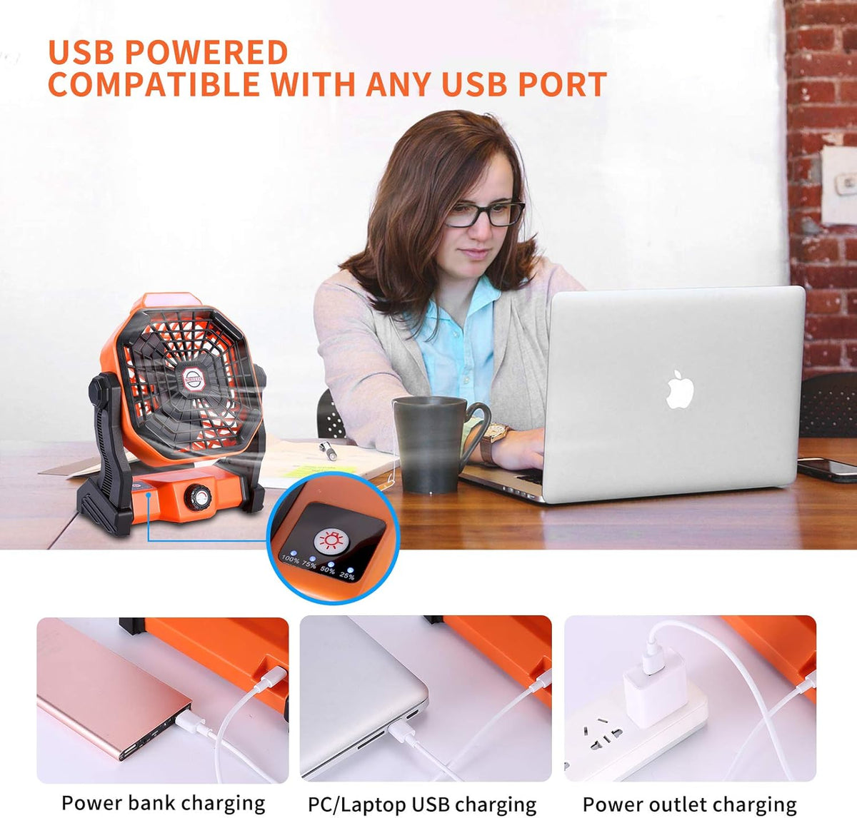 Outdoor Camping Fan with LED Lantern, USB Rechargeable B26472