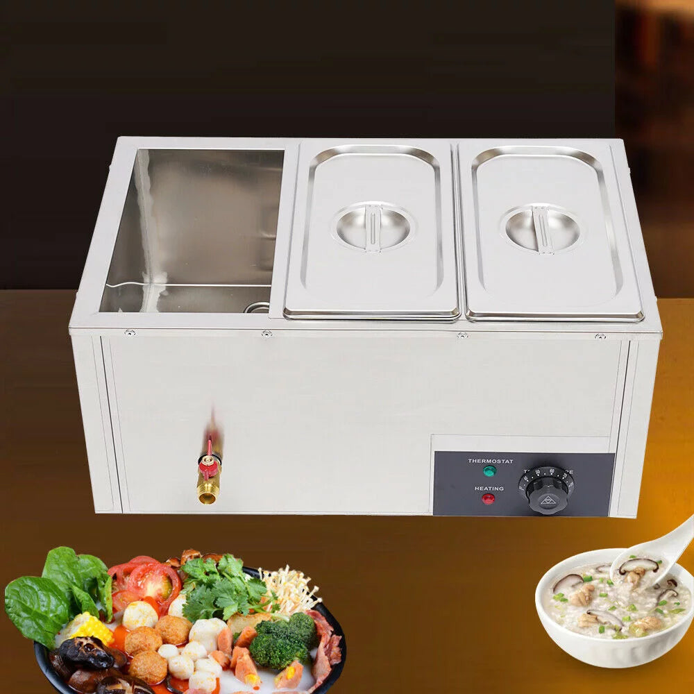 Commercial Electric Food Warmer Steam Table 3-Pan Station 850W I6364