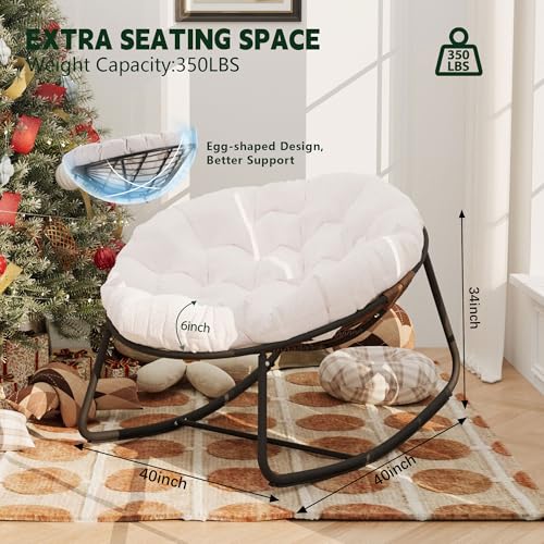 Oversized Wicker Rocking Chair with Beige Cushion O581
