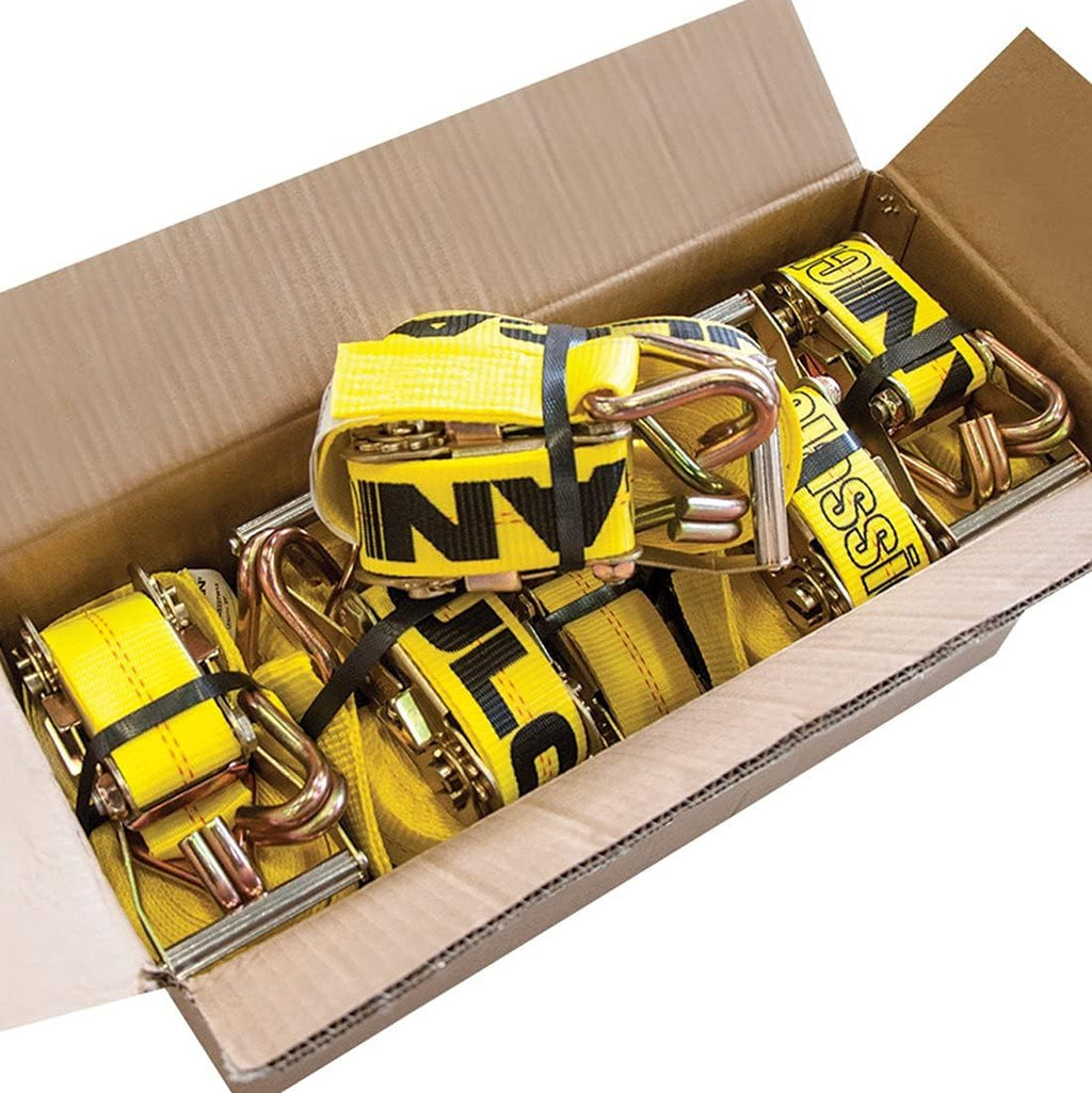 Classic Yellow Ratchet Strap with Wire Hooks 2 Inch x 30 Foot 8 Pack I753651