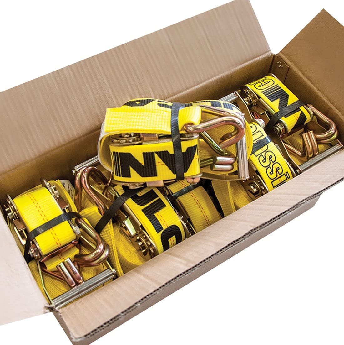 Classic Yellow Ratchet Strap with Wire Hooks 2 Inch x 30 Foot 8 Pack I753651