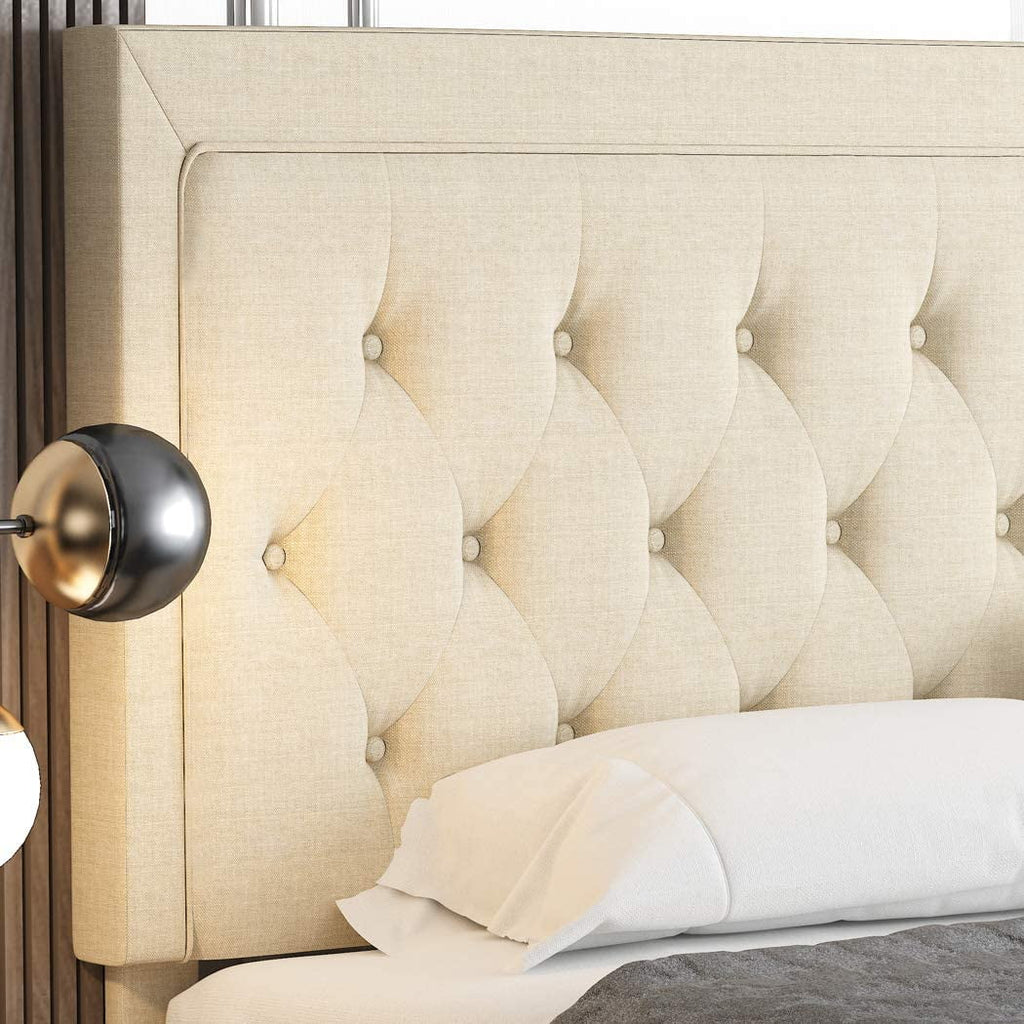Queen Size Beige Upholstered Platform Bed Frame T161