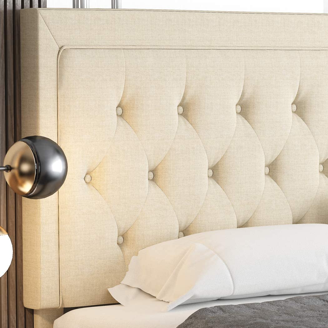 Queen Size Beige Upholstered Platform Bed Frame T161