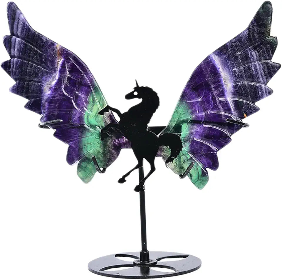 Carved Fluorite Crystal Wings with Stand (1pair) C326