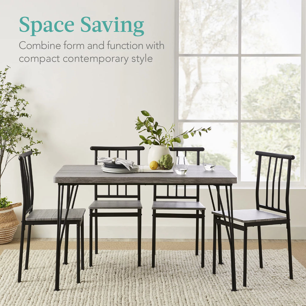 5-Piece Metal Wood Rectangular Dining Table Set with 4 Chairs E79065