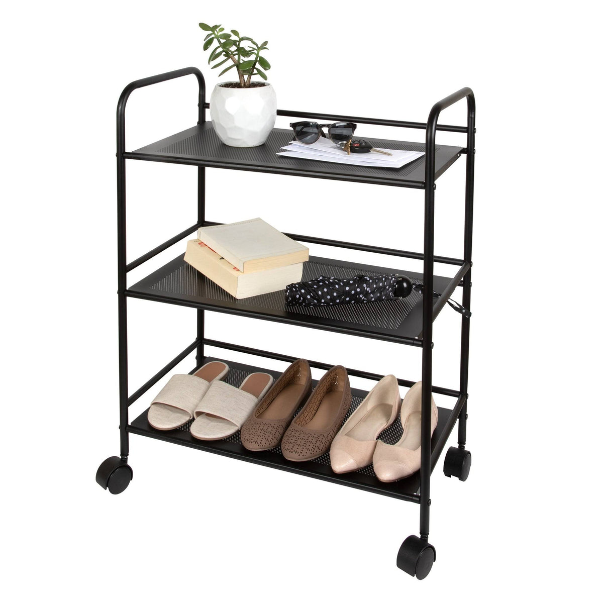 3 Tier Metal Cart with Wheels, Black E979523