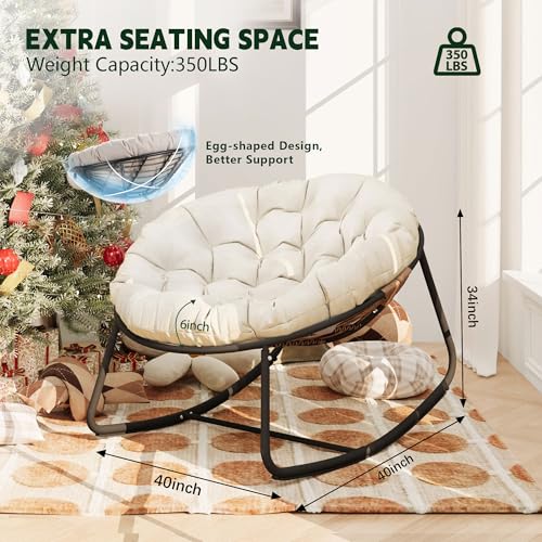 Oversized Wicker Rocking Chair with Beige Cushion O581