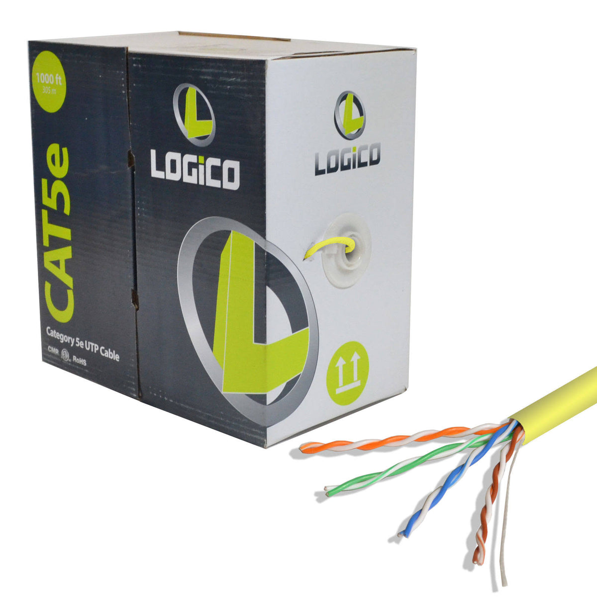 Cat5e Riser UTP Bulk Ethernet Cable 1000ft 350MHz 24AWG Yellow D938606