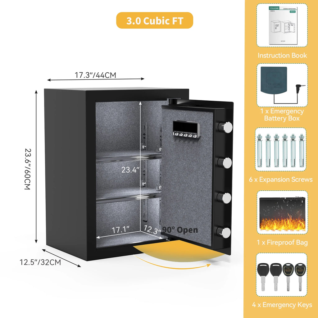 Safe Box with Digital Keypad, Water and Fire Resistant, Adjustable Shelves and LED Lighting P2100