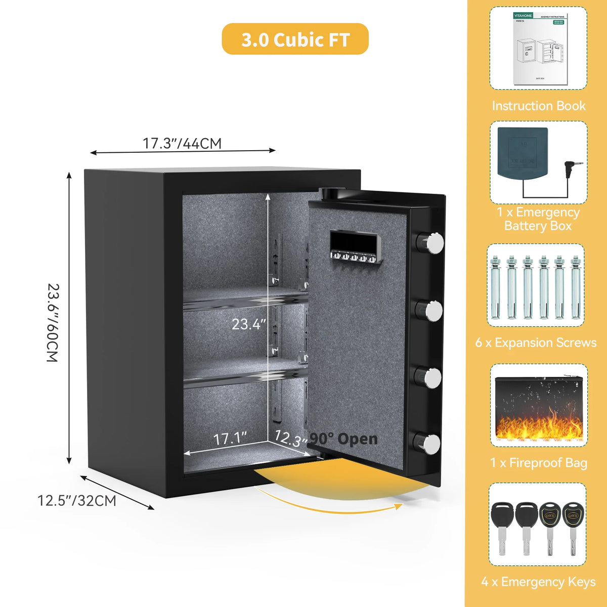 Safe Box with Digital Keypad, Water and Fire Resistant, Adjustable Shelves and LED Lighting P2100