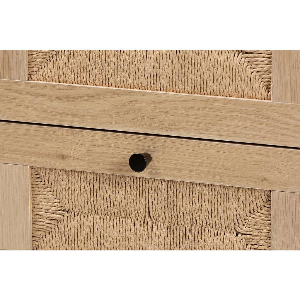 Light Brown Black Wood 2-Drawer Square End Table P4932