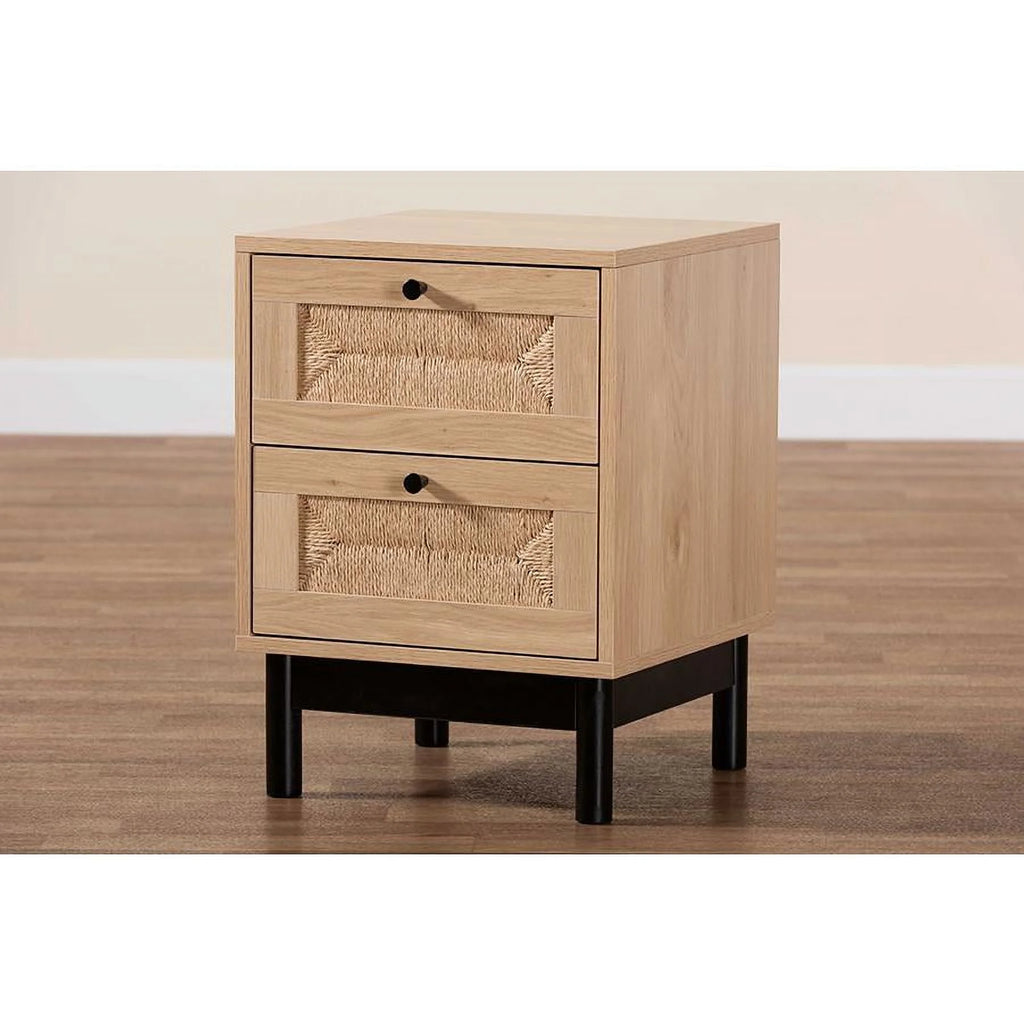 Light Brown Black Wood 2-Drawer Square End Table P4932