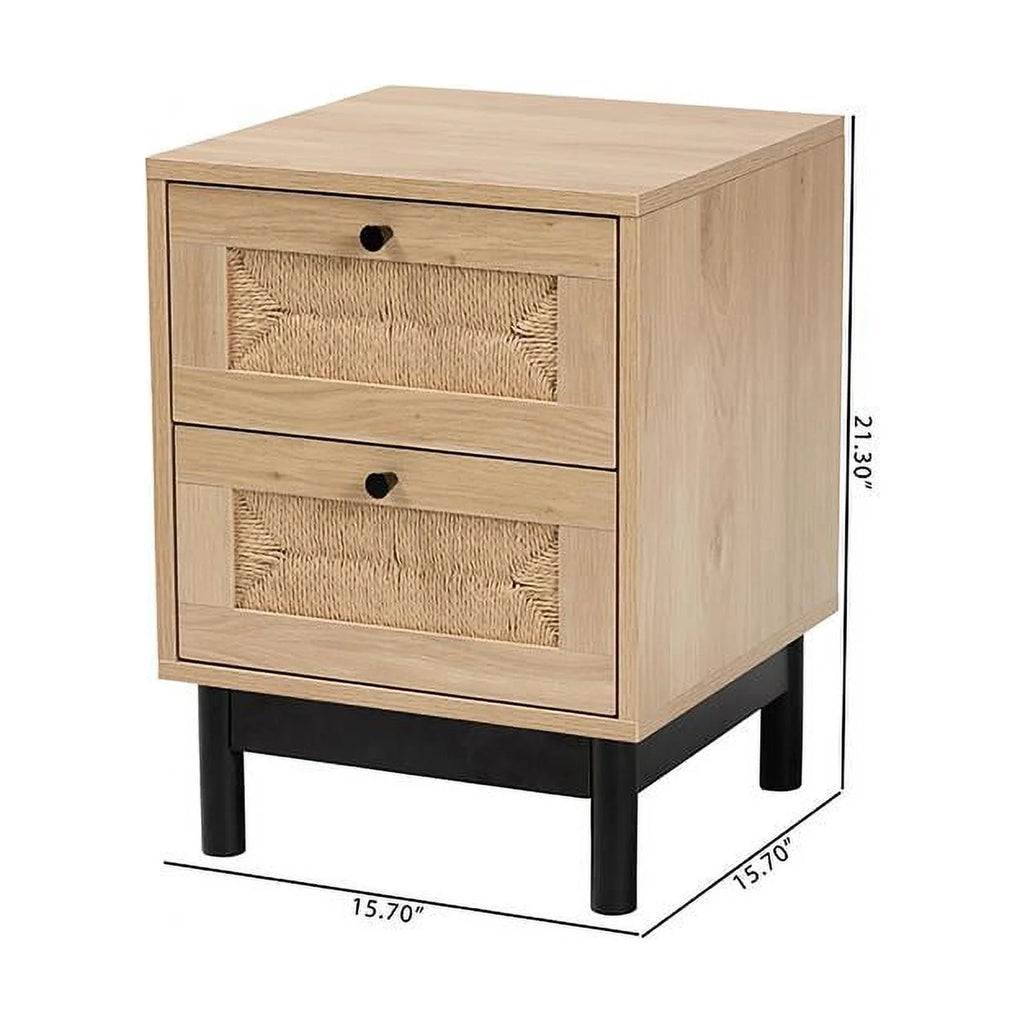 Light Brown Black Wood 2-Drawer Square End Table P4932