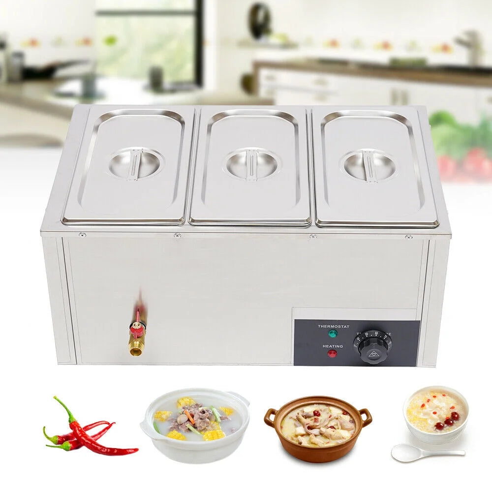 Commercial Electric Food Warmer Steam Table 3-Pan Station 850W I6364