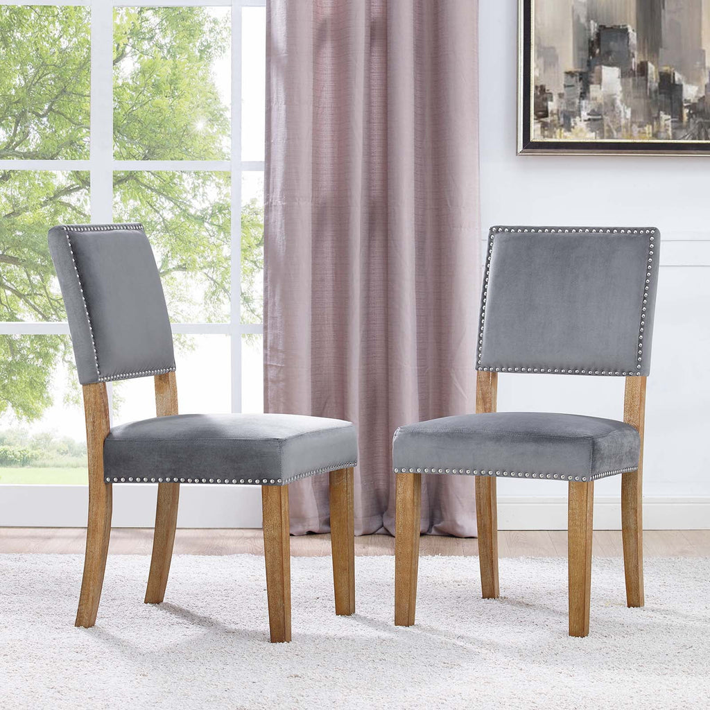 Grey Velvet Wood Dining Chair Set of Two F454756