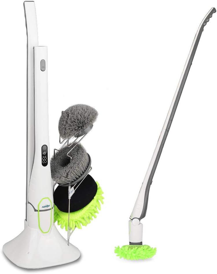 Electric Spin Scrubber with LED Display, Cordless Shower Cleaner with Storage Rack C147