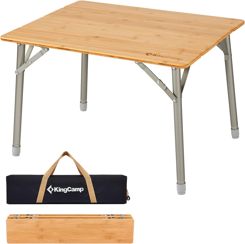 Bamboo Folding Camping Table with Adjustable Height Aluminum Legs Y655