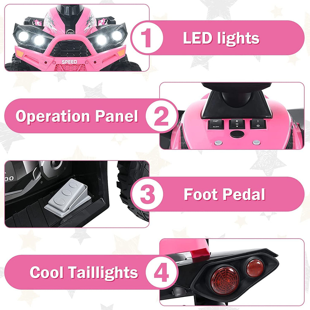 12V 4 Wheeler Quad Toy Ride On ATV with LED Lights (Coral) P8722