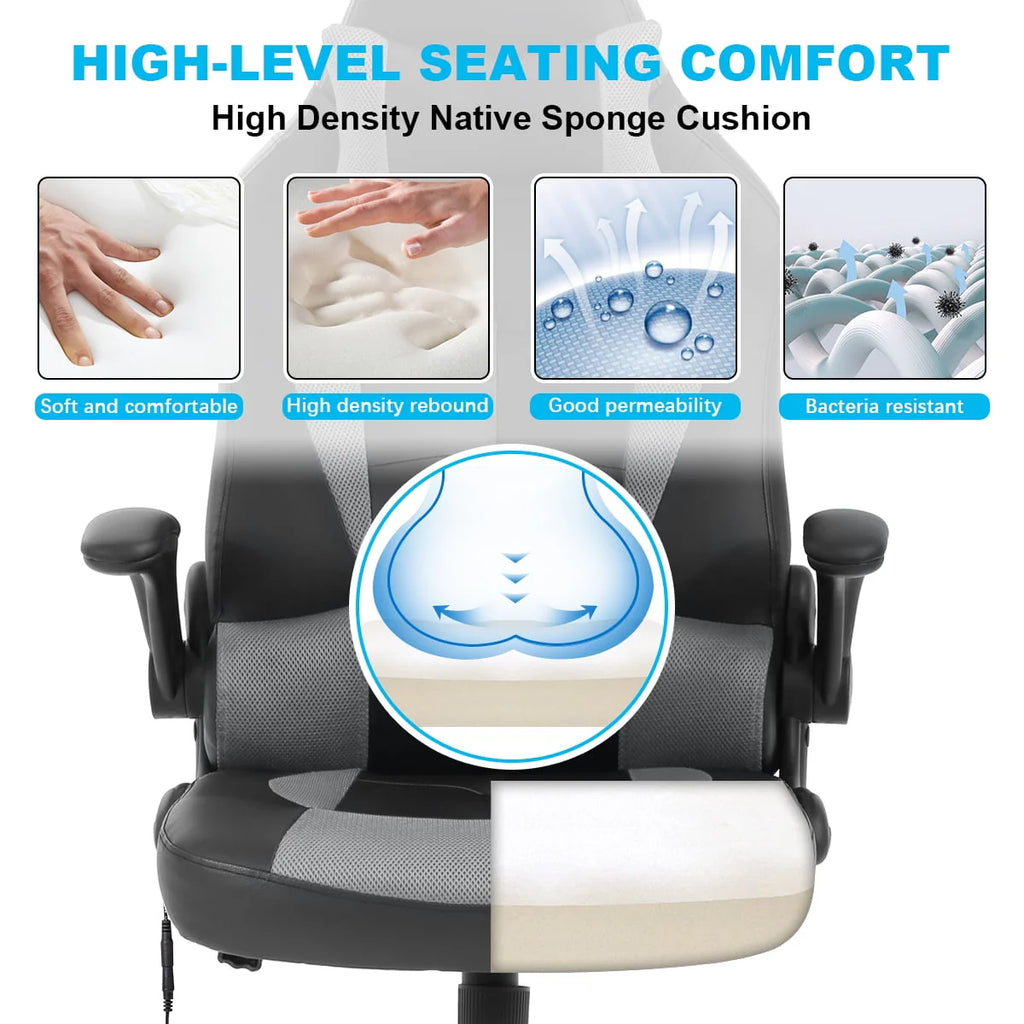 White Ergonomic Massage Gaming Chair D8097