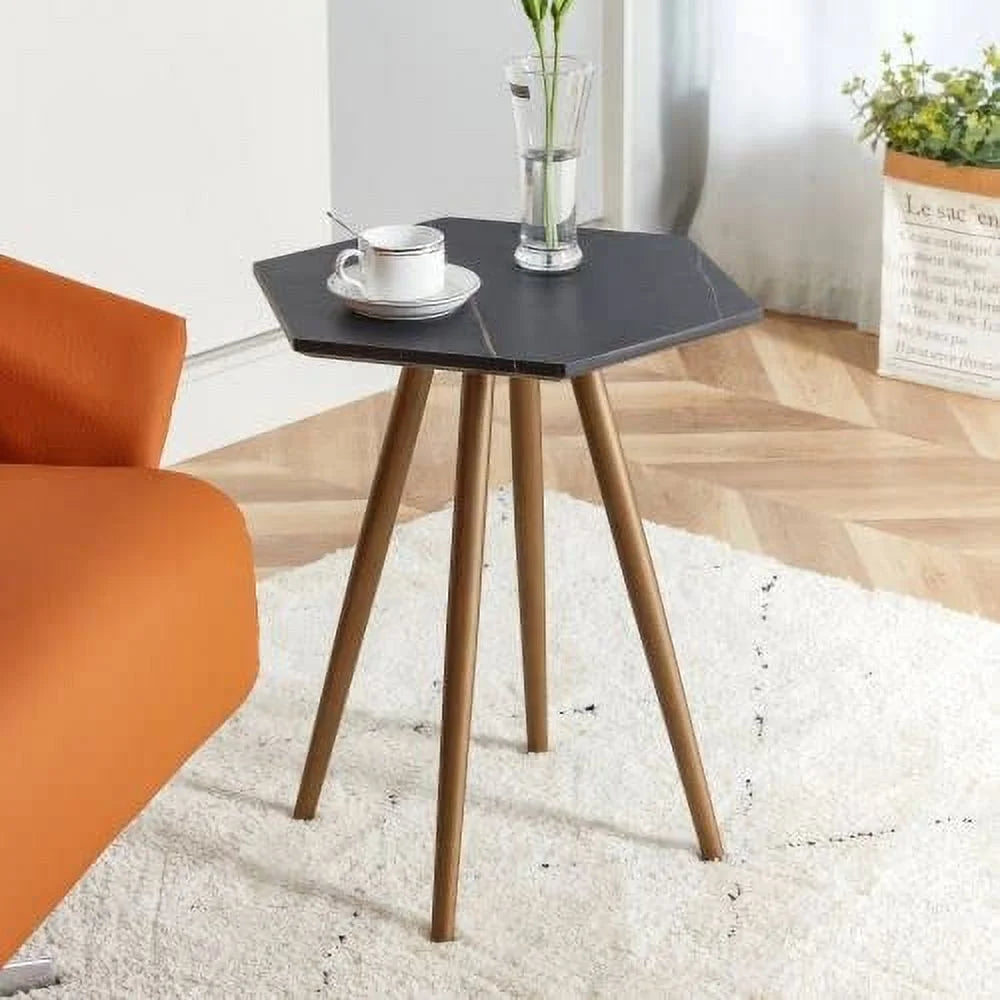 Faux Marble End & Side Table with Dark Gold Metal Legs K491632